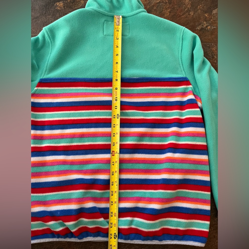 Women’s Lands’ End Heritage fleece pull over snap green striped jacket. Medium - Picture 12 of 16